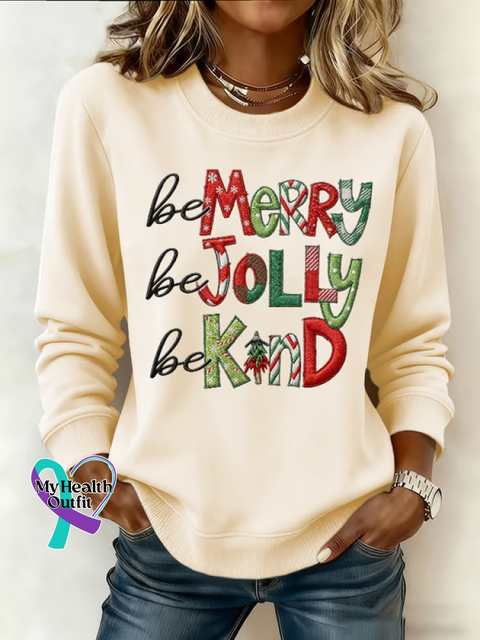 Be Merry Be Jolly Be Kind Christmas Print Casual Sweatshirt Yellow / S