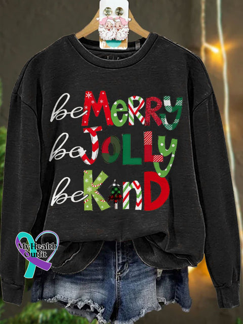 Be Merry Jolly Kind Teacher Christmas Casual Sweatshirt Black / S