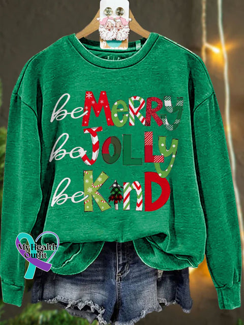 Be Merry Jolly Kind Teacher Christmas Casual Sweatshirt Green / S