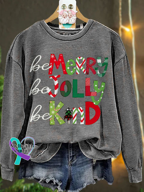 Be Merry Jolly Kind Teacher Christmas Casual Sweatshirt Grey / S