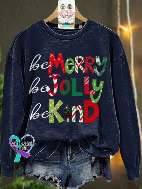 Be Merry Jolly Kind Teacher Christmas Casual Sweatshirt Navyblue / S