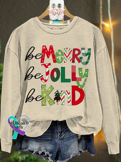 Be Merry Jolly Kind Teacher Christmas Casual Sweatshirt Sand / S