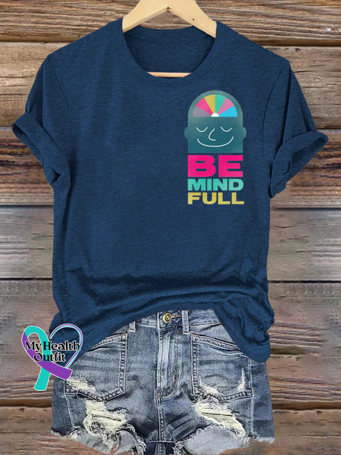 Be Mind Full Printed Casual Crew Neck Short Sleeve T-Shirt NavyBlue / S