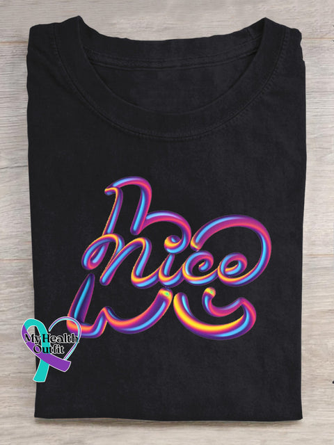 Be Nice Printed Casual Round Neck Short Sleeve T-Shirt Black / S