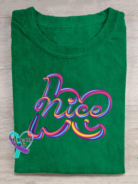 Be Nice Printed Casual Round Neck Short Sleeve T-Shirt Green / S