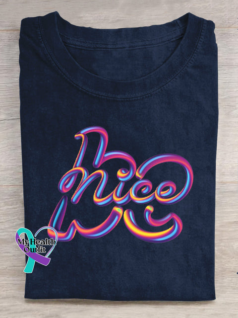 Be Nice Printed Casual Round Neck Short Sleeve T-Shirt NavyBlue / S