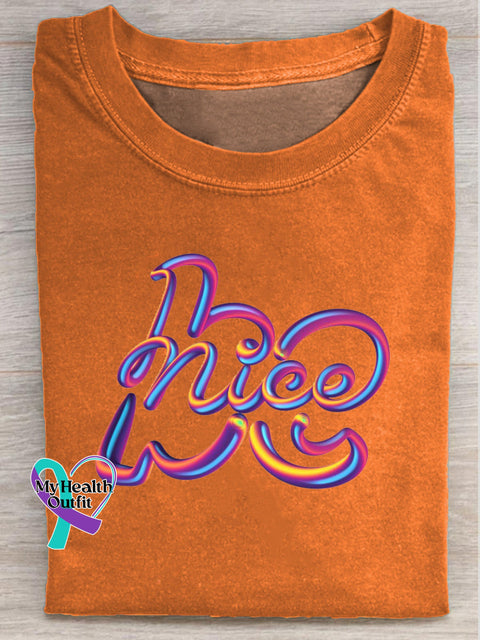 Be Nice Printed Casual Round Neck Short Sleeve T-Shirt Orange / S