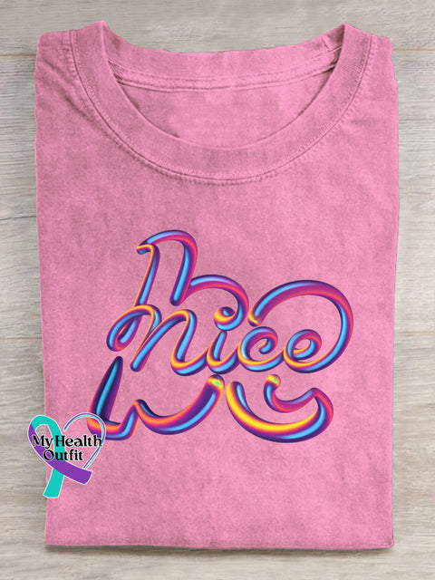 Be Nice Printed Casual Round Neck Short Sleeve T-Shirt Pink / S