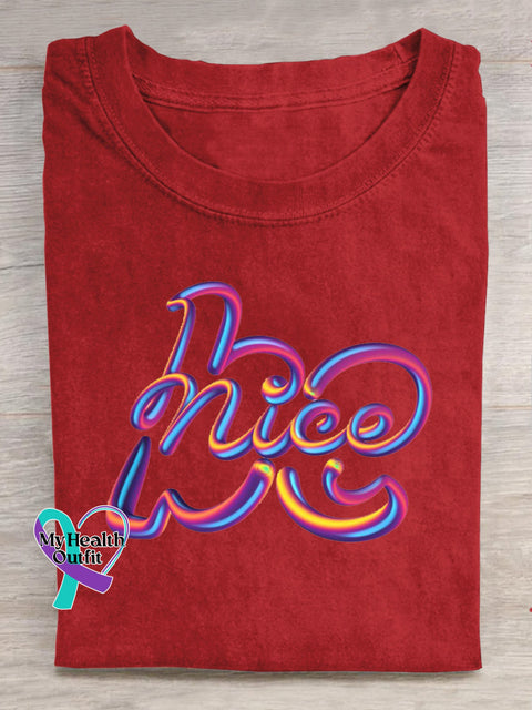 Be Nice Printed Casual Round Neck Short Sleeve T-Shirt Red / S
