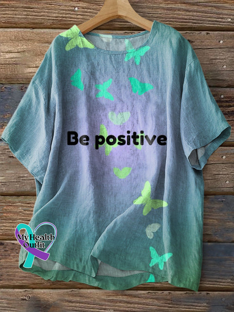 Be Positive Gradient Print Casual Crew Neck Cotton Linen Shirt Multicolor / S