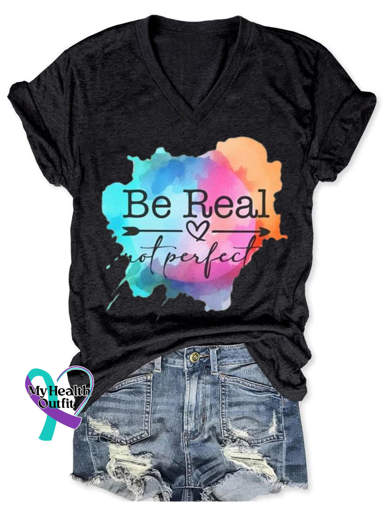 Be Real Not Perfect Art Casual T-Shirt Black / S