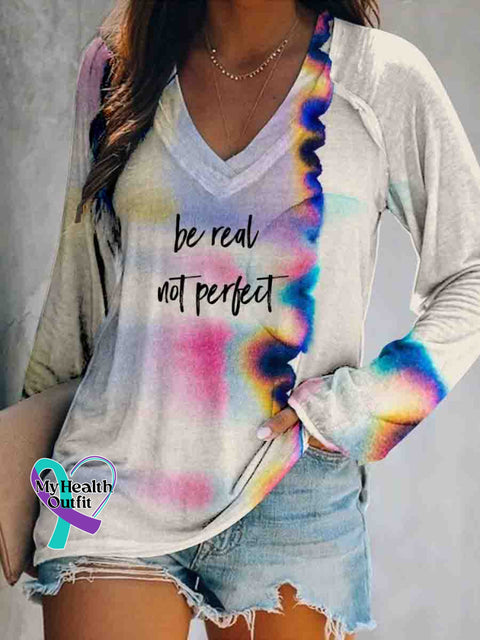 Be Real not Perfect Art Casual V Neck Tops Multicolor / S