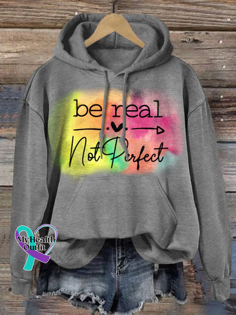 Be Real Not Perfect Art Pattern Print Casual Hoodie Sweatshirt Grey / S