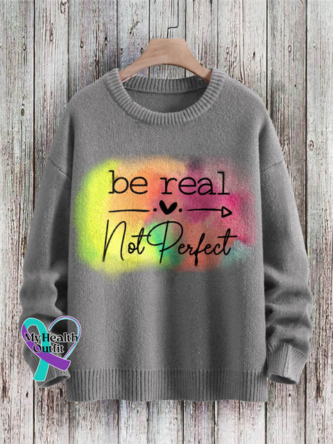 Be Real Not Perfect Art Pattern Print Casual Knit Pullover Sweater Grey / S
