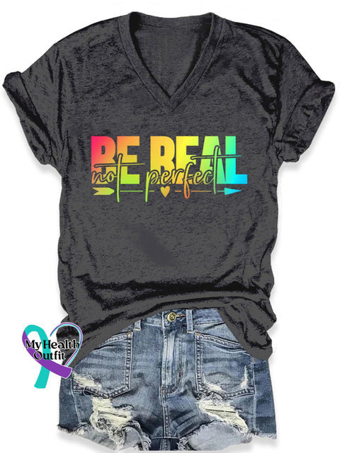 Be Real Not Perfect Art Print Casual T-Shirt Black / S