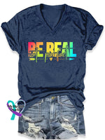 Be Real Not Perfect Art Print Casual T-Shirt Navy Blue / S