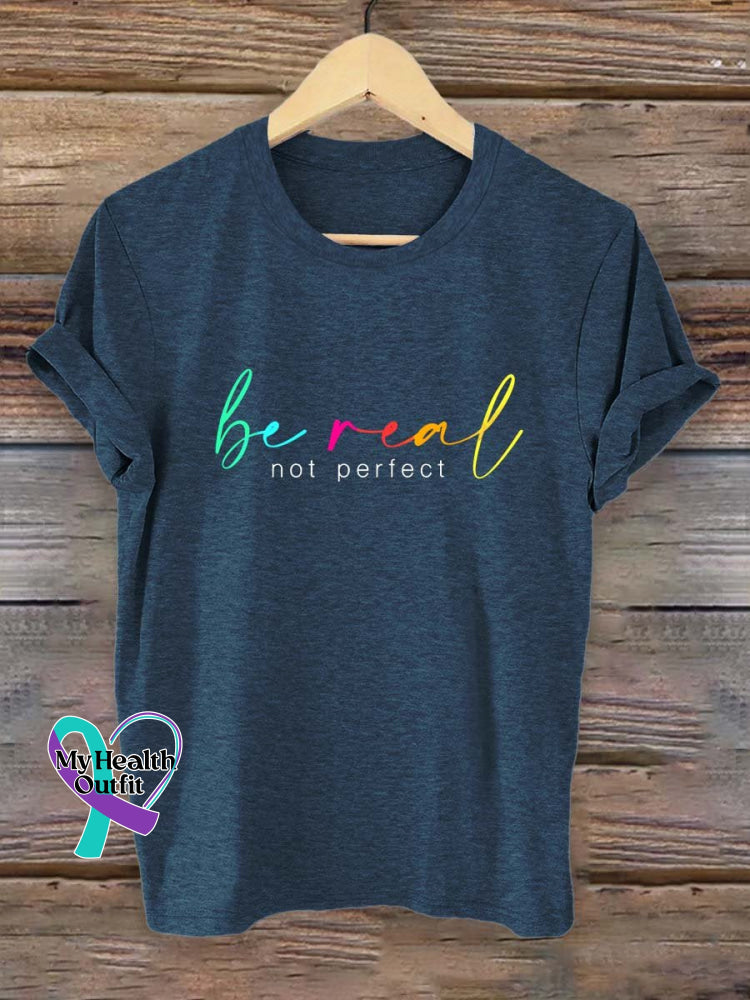Be Real Not Perfect Art Print T-Shirt Navy Blue / S