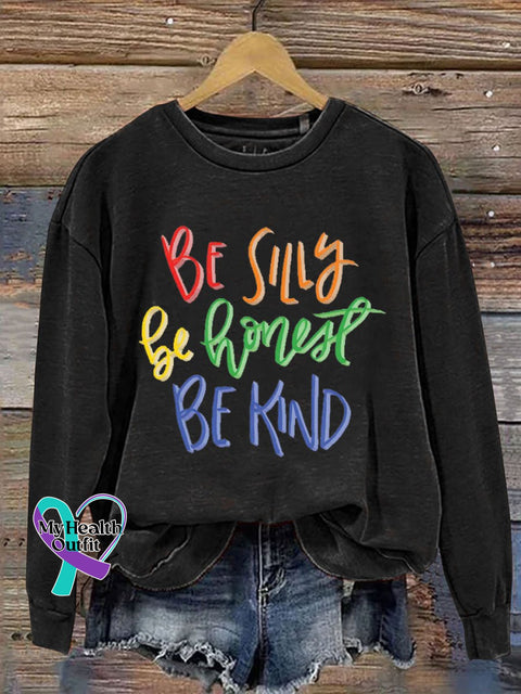 Be Silly Kind Print Casual Sweatshirt Black / S