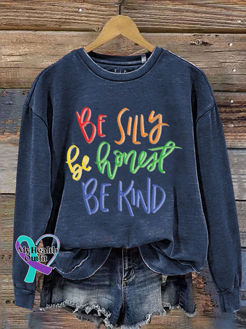 Be Silly Kind Print Casual Sweatshirt Blue / S