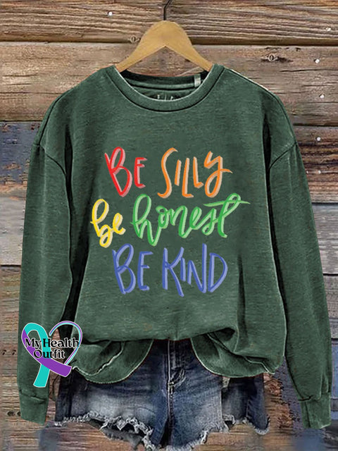 Be Silly Kind Print Casual Sweatshirt Green / S