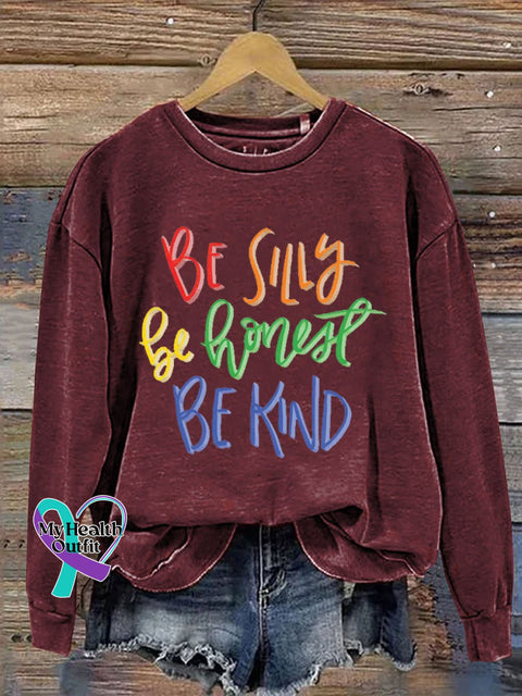 Be Silly Kind Print Casual Sweatshirt Red / S