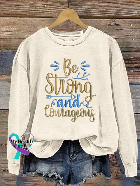 Be Strong And Courageous Round Neck Long Sleeve Casual Sweatshirt Beige / S