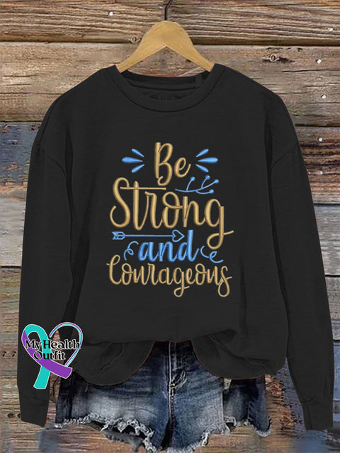 Be Strong And Courageous Round Neck Long Sleeve Casual Sweatshirt Black / S