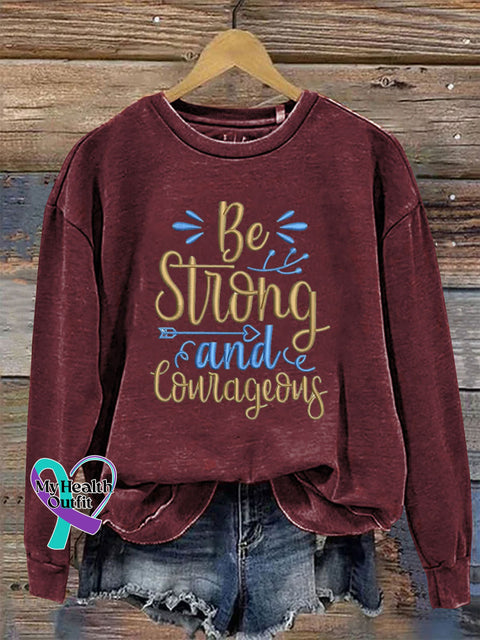 Be Strong And Courageous Round Neck Long Sleeve Casual Sweatshirt Claret / S