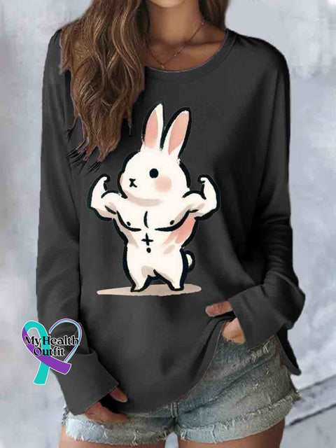 Be Strong Bunny Print Casual Long Sleeve Top Black / S