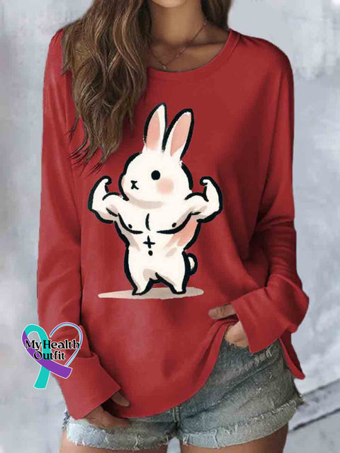 Be Strong Bunny Print Casual Long Sleeve Top Red / S