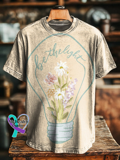 Be The Light Bulb Print Casual Crew Neck Short Sleeve T-Shirt Multicolor / S