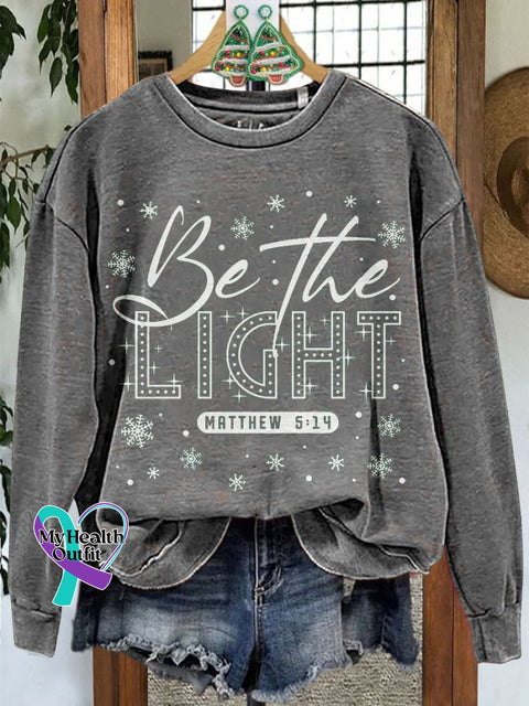 Be The Light Christmas Casual Print Sweatshirt Grey / S