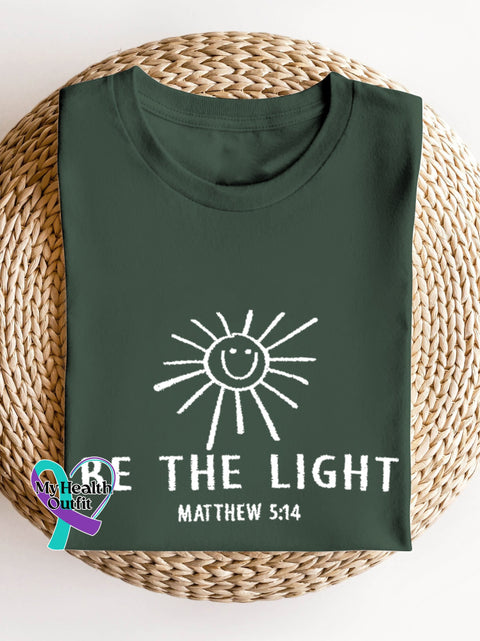 Be The Light Mathew 5:14 Sun Bible Verse Religious Faith Outfit Church Christian Print T-Shirt