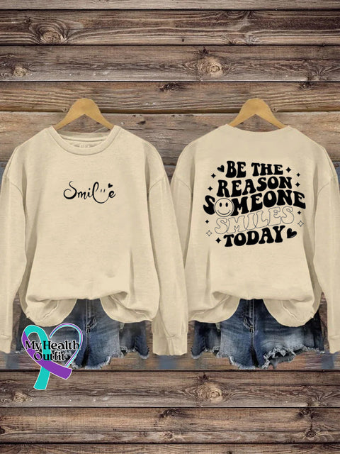 Be The Reason Someone Smiles Today Crew Neck Casual Sweatshirt Beige / S