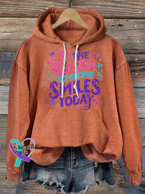 Be The Reason Someone Smiles Today Printed Casual Hoodie Orange / S