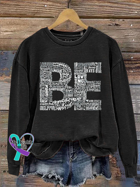Be Words Art Print Pattern Casual Sweatshirt Black / S