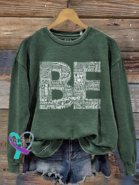 Be Words Art Print Pattern Casual Sweatshirt Green / S