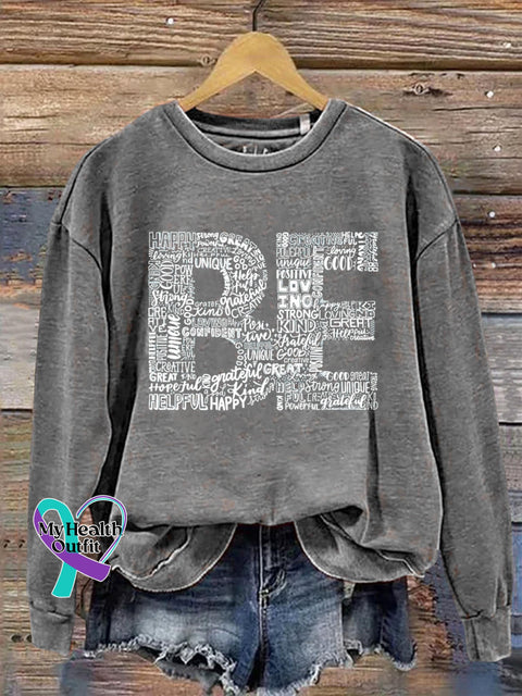 Be Words Art Print Pattern Casual Sweatshirt Grey / S