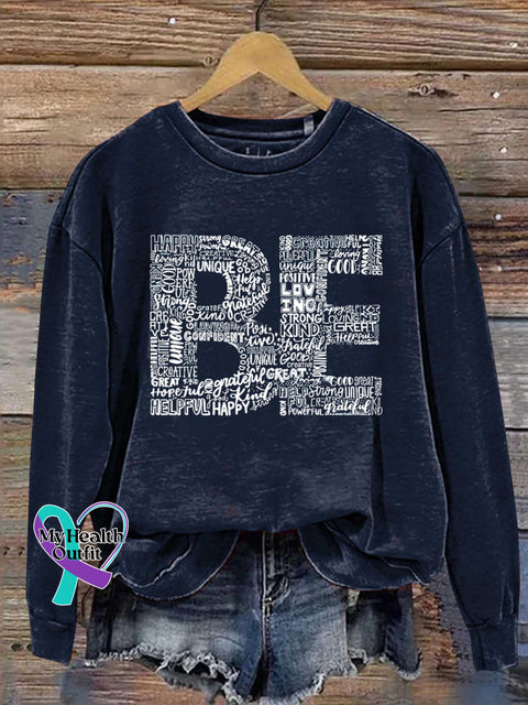 Be Words Art Print Pattern Casual Sweatshirt Navy / S