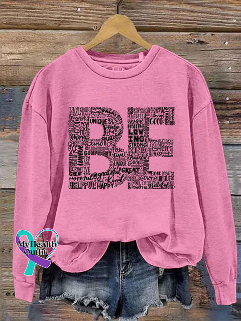 Be Words Art Print Pattern Casual Sweatshirt Pink / S