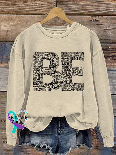 Be Words Art Print Pattern Casual Sweatshirt Sand / S
