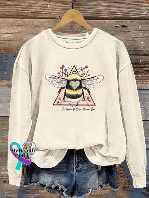 Be You Own Queen Bee Crew Neck Long Sleeve Sweatshirt Beige / S