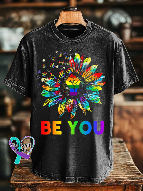BE YOU Rainbow Floral T-shirt Black / S
