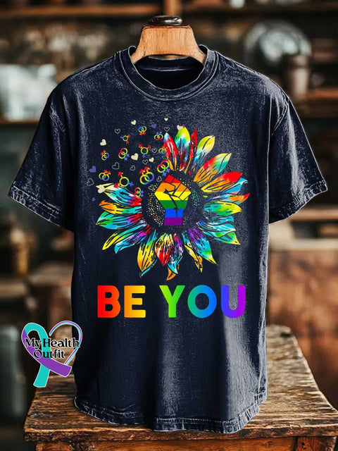 BE YOU Rainbow Floral T-shirt Blue / S