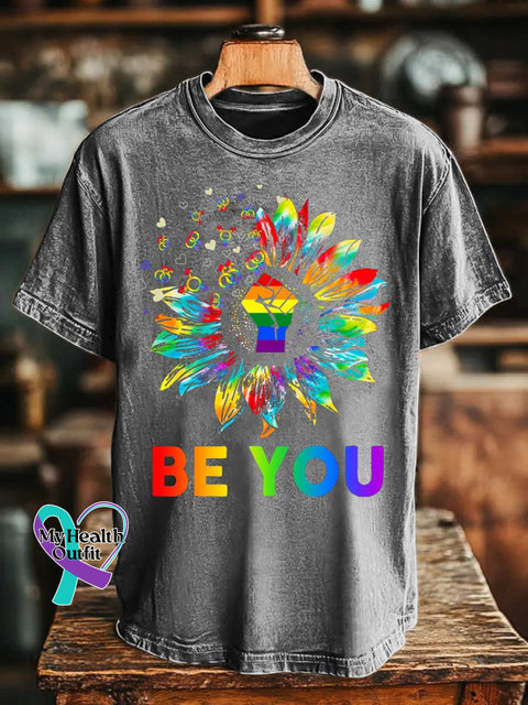 BE YOU Rainbow Floral T-shirt Grey / S