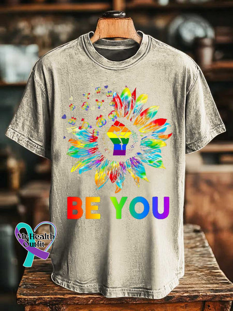BE YOU Rainbow Floral T-shirt Sand / S