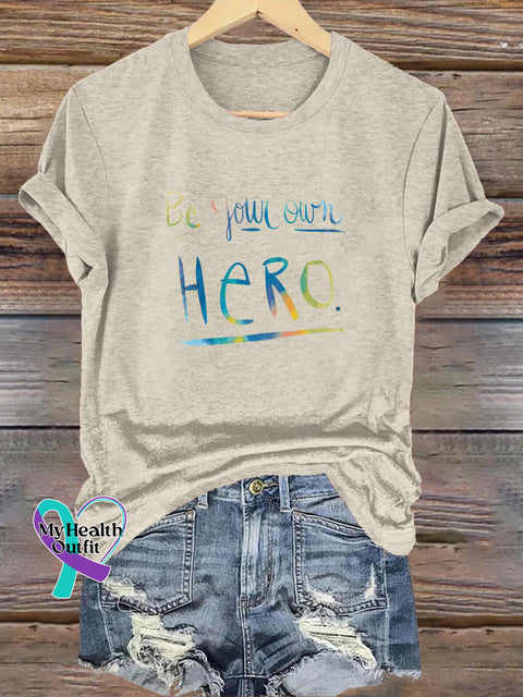 Be Your Own Hero Printed Casual Crew Neck Short Sleeve T-Shirt Beige / S