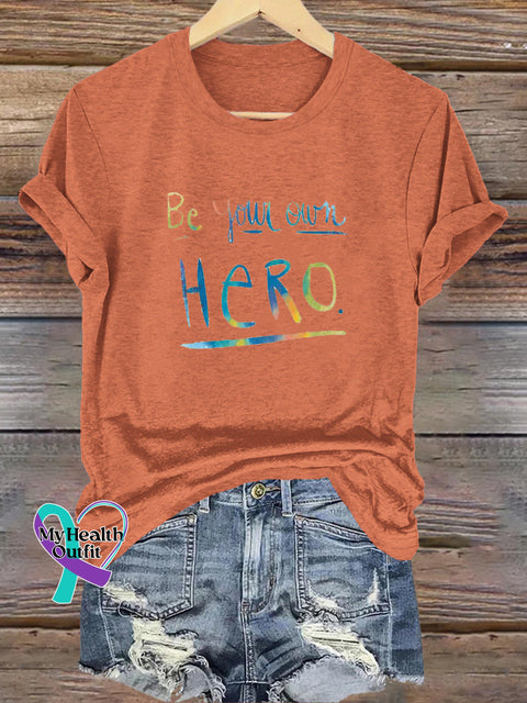 Be Your Own Hero Printed Casual Crew Neck Short Sleeve T-Shirt Orange / S
