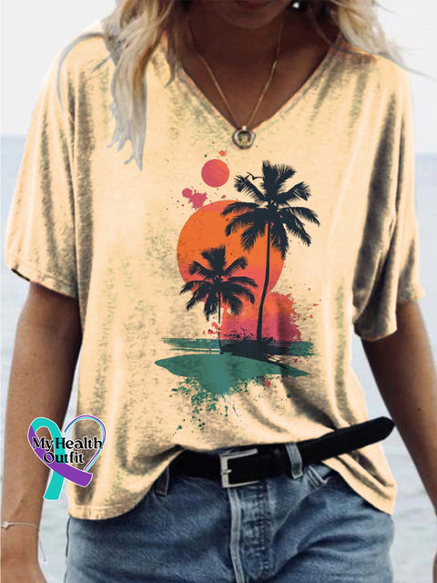 Be Your Own Hero Printed Casual V-Neck Short Sleeve T-Shirt Multicolor / S