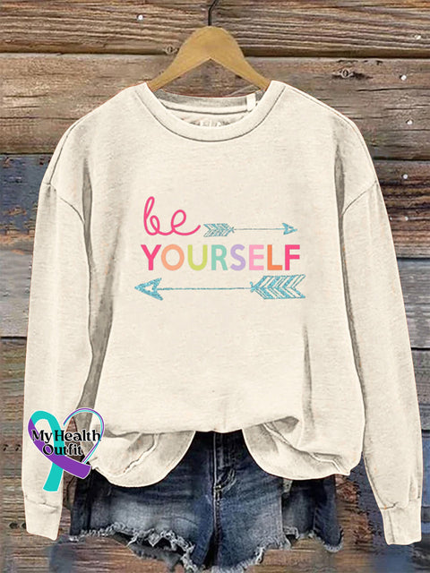 Be Yourself Crew Neck Long Sleeve Sweatshirt Beige / S